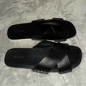 Vince Leather Slide Sandals